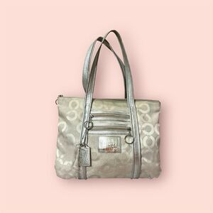 COACH Poppy Signature Silver Jacquard Large Designer‎ Tote Shoulder Bag 14575